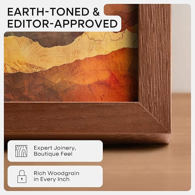 Homeforia A5 Picture Frame Brown, High-End Dark Oak 5.8x8.3 Wood Frame Matted to 4.1x5.8 inch Photo, A5 Size Walnut Wooden Frames with Mat A6 Print, 5.8 x 8.3 Frame, Tempered Glass, Wall Kit, Set of 1