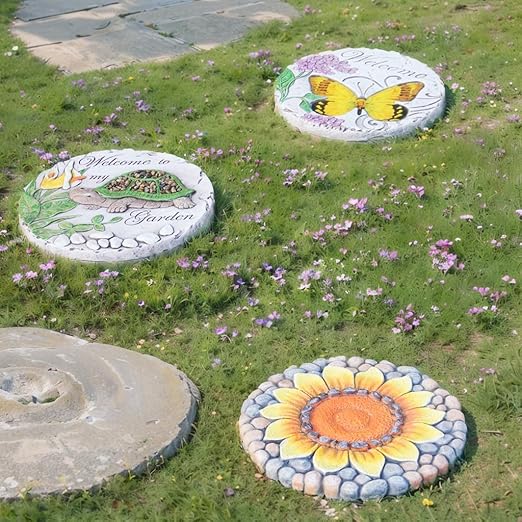 Sunflower Stepping Stones Outdoor Garden - Pavers for Outside Walkway Garden Stones Garden Stepping Stones Outdoor Decorative Stone for Garden 9.5 * 9.5 * 0.7 Inch LC Lcdecohome