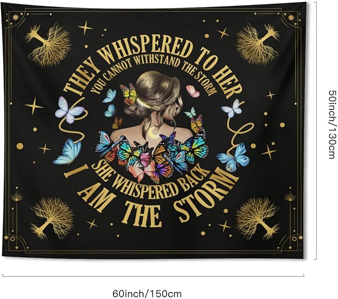 Inspirational Quote Tapestry Positive Motivational Uplifting Encouragement Gifts for Women Teens Girls,Inspirational Gift Wall Decor for Bedroom,They Whispered to Her You Cannot Withstand The Storm