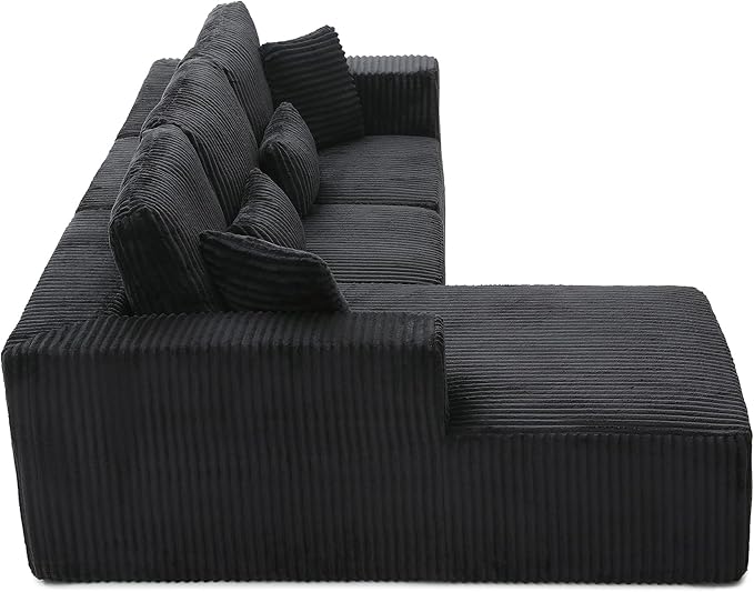 HYJT-H&K Modular Sectional Sofa Cloud Sectional Couch, 107" Comfy Fluffy L Shaped Dark Black Couches for Living Room, Deep Seat Memory Foam Plush Corduroy Boneless Couch Sectionals Left Facing Chaise