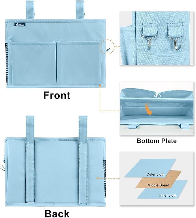 Surblue Bedside Caddy Hanging Organizer Bedside Storage Bag for Bunk and Hospital Beds (Small, Skyblue)