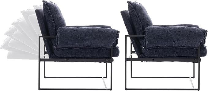 YISHENG Accent Chair with 6-Angle Adjustable Backrest, Chenille Fabric Living Room Chair Upholstered Lounge Chair, Modern Chair Cozy Reclining Chair for Reading Room, Set of 2 Dark Blue