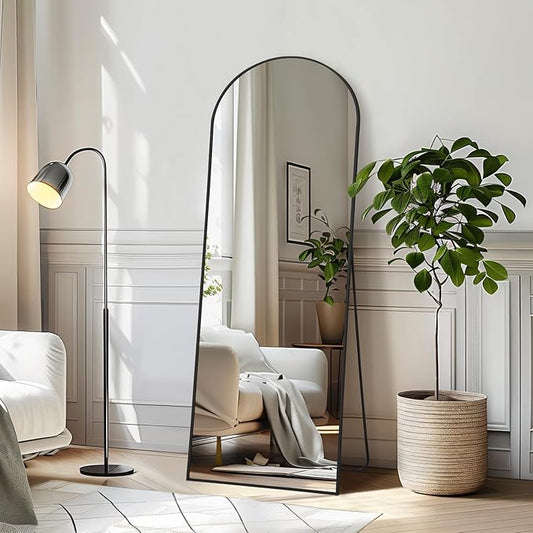 56"X18" Full Length Mirror, Black Floor Mirror with Stand Hanging or Leaning Against Wall Aluminum Alloy Frame Wall Mirror Full Length Tempered Glass for Bedroom Living Room
