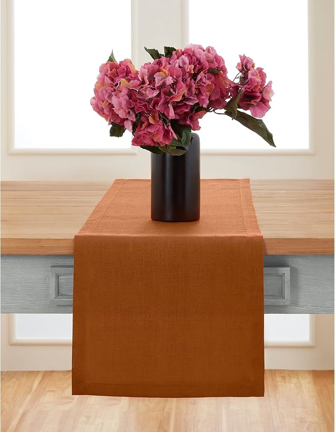 Solino Home Linen Cinnamon Table Runner 72 Inches Long - 100% Pure Linen 14 x 72 Inch Table Runner for Dining, Dresser, Fall, Autumn, Halloween, Thanksgiving - Fete