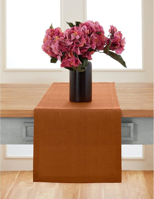 Solino Home Linen Cinnamon Table Runner 36 Inches - 100% Pure Linen Farmhouse Short Table Runner 14 x 36 Inch Ideal for Dresser and Coffee Tables - Fete - Thanksgiving
