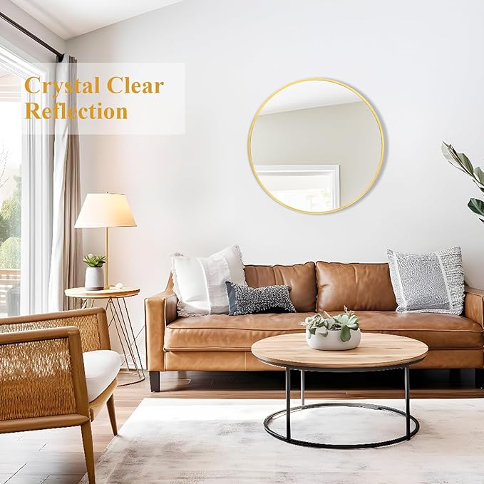 Fabuday Gold Circle Mirror for Bathroom - Small 18 Inch Round Mirror for Wall Decor with Golden Matte Frame, Living Room, Bedroom, Entryway Circular Mirrors