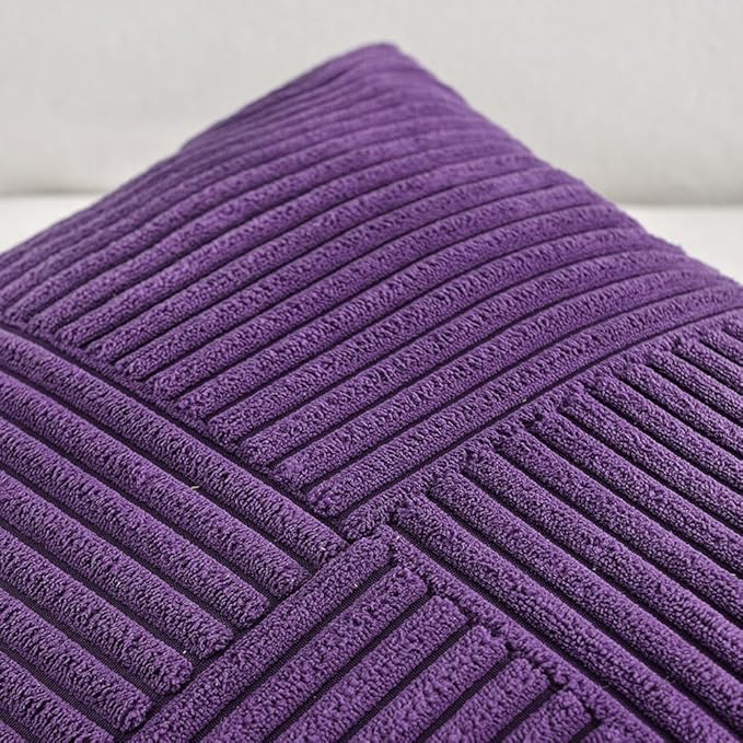 Fancy Homi 2 Packs Purple Lumbar Decorative Throw Pillow Covers 12x20 Inch for Living Room Couch Bed, Farmhouse Boho Home Decor, Soft Striped Corduroy Rectangle Accent Cushion Case 30x50 cm