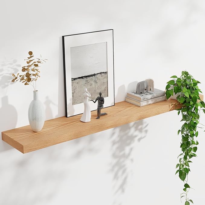 Floating Shelves for Wall, USA-Sourced Oak Wood 48 Inch Long Wall Shelves, Natural Wooden Wall Mounted Picture Ledge Shelf, Nursery Book Storage Shelf Kids Bookshelf, Display Shelf for Bathroom