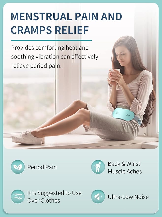 Slimpal Portable Heating Pad for Period Cramps, FSA HSA Eligible, Cordless Heat Pad for Menstrual Cramps Relief, 3 Timer Auto Off Setting, Electric Heating Belt Gifts for Her Women Girl Wife, Aqua