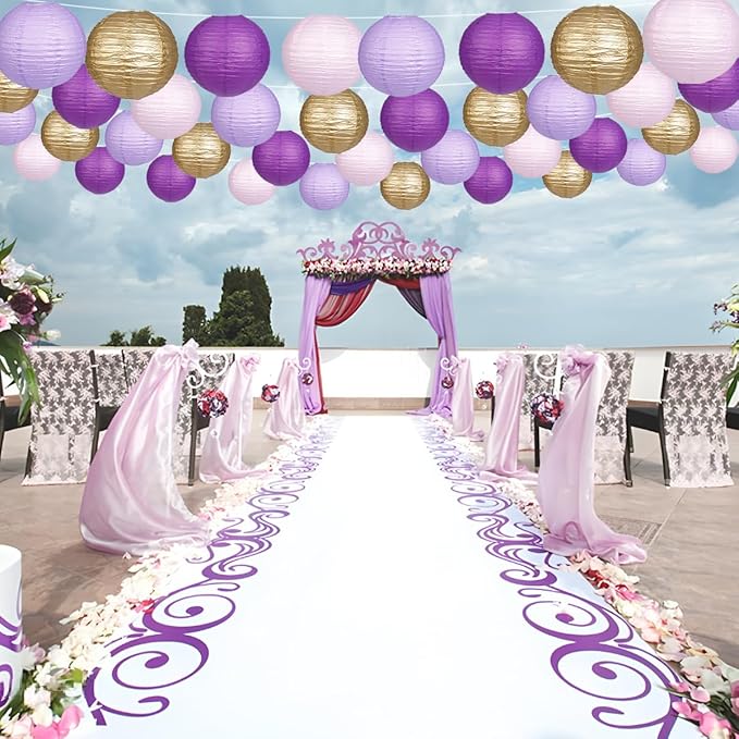 Paper Lanterns Purple Gold Round Hanging Chinese Lanterns for Birthday Baby Shower Bachelorette Party Decorations Pack of 12