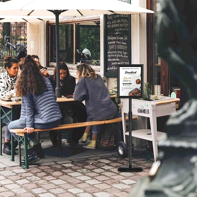 6 Pack Sign Holder Stand - 8.5 ×11 inch Standing Display Sign Stand, Adjustable Poster Sign Holder Heavy Duty Pedestal Floor Sign Stand, Snap Open Frame for Vertical & Horizontal View, Black