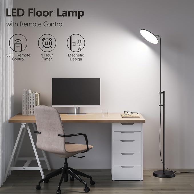 SUNMORY 32W/3000LM Floor Lamps, Super Bright LED Standing Lamp with Remote Control, Adjustable Tall Lamp with 350°Rotating Head, Modern Dimmable Torchiere Corner Lamp for Living Room, Bedroom, Office