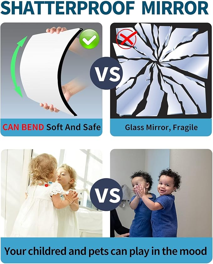 Shatterproof Wall Mirror Full Length for Bedroom, Plexiglass Gym Mirrors For Home, Extra Thick: 0.12 inch, 15.8 x 15.8 inch x 4 Pcs, Workout Mirrors Safe for Kids, Over The Door, Long Wall Mounted