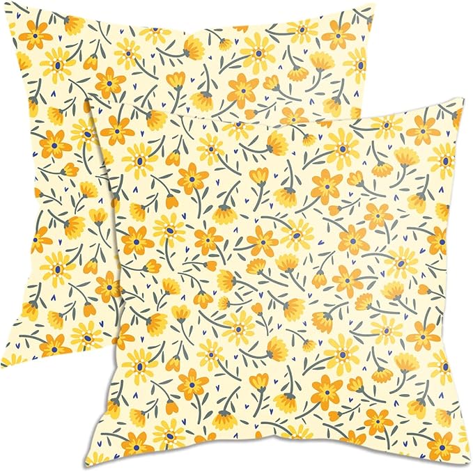 2 Pack Retro Cute Wildflowers Decor Throw Pillow Covers, 18x18 Pillow Cover, Decorative Couch Pillow Covers Flower Decor Pillowcase for Sofa Cushion Sofa Home Bedroom Chair Car Seat Living Room