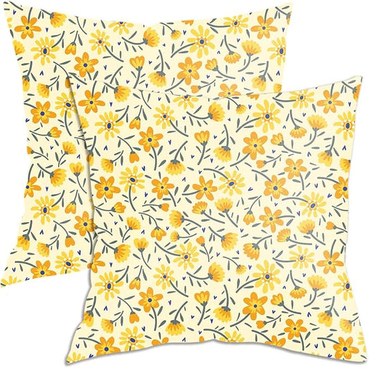 2 Pack Retro Cute Wildflowers Decor Throw Pillow Covers, 18x18 Pillow Cover, Decorative Couch Pillow Covers Flower Decor Pillowcase for Sofa Cushion Sofa Home Bedroom Chair Car Seat Living Room