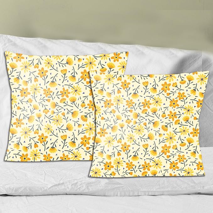 2 Pack Retro Cute Wildflowers Decor Throw Pillow Covers, 18x18 Pillow Cover, Decorative Couch Pillow Covers Flower Decor Pillowcase for Sofa Cushion Sofa Home Bedroom Chair Car Seat Living Room