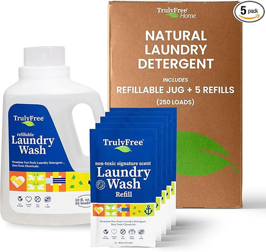 Laundry Detergent for Sensitive Skin | Gentle & Safe for Baby Clothes | Plant-Based | 5 Pack Refill Powder| Easy to Dissolve to Create a Liquid| Signature Scent (250 Loads)
