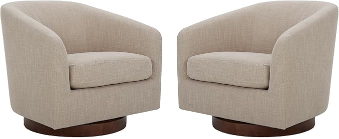 CHITA Swivel Accent Chair, FSC Certified Upholstered Fabric Barrel Chair for Living Room Set of 2, Fully Assembled, Flax Beige