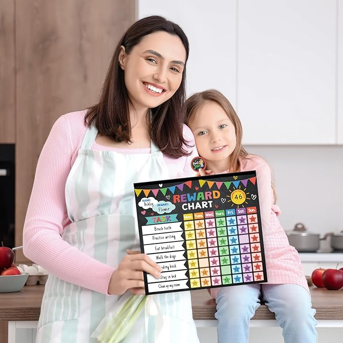 Reward Chart for Kids,Magnetic Behavior Chore Chart for Kids at Home,26 Black Chore Charts,1960 Star Stickers,56 Reward Stickers,Incentive Chore Chart to Develop Responsibility and Good Habits