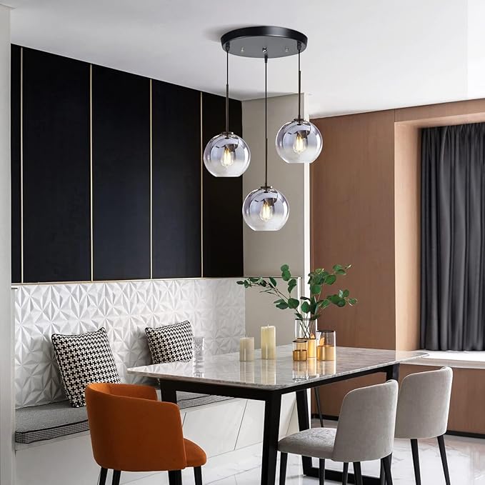 KCO Lighting 3 Pendant Light Fixtures Ceiling Hanging Large Glass Cluster Chandelier Nordic Mercury Glass Pendant Light Modern Cluster Pendant Light Fixture