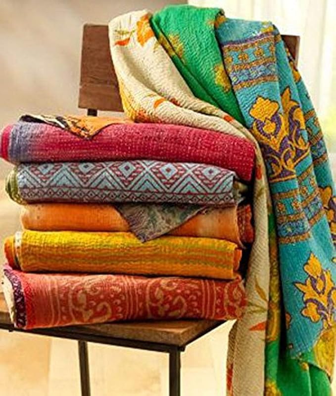 Wholesale Mix lot Tribal Kantha Quilts Reversible Vintage Cotton Bedspread Sari Throw Old Assorted Patches Bed Cover Rally (5)