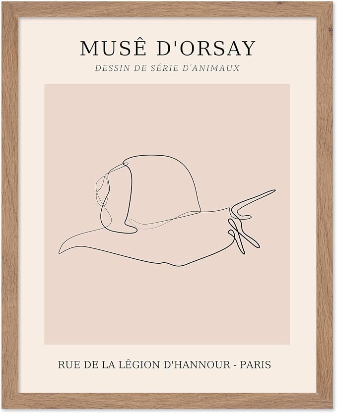 Poster Master Vintage Poster - Retro One Line Snail Drawing Print - Snail Line Art - Minimal Gift for Men, Women, Animal Lover - Abstract Wall Decor for Home, Office, 16x20 Beige Framed