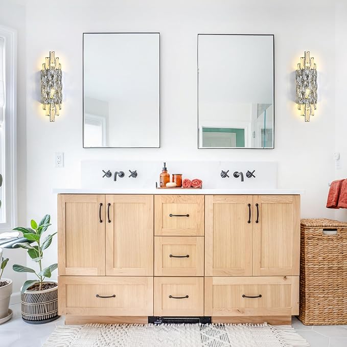 Modern Chrome Crystal Wall Sconce Light Fixtures, Wall Mount Lamps for Bedroom Living Room Bathroom Vanity Mirror