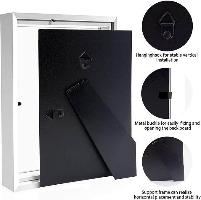 5x7 Small Shadow Box Frame Display Case , Display Case Box for Memorabilia, Medal, Wedding Memories, Crafts, Tickets and Photos (White, 5x7)