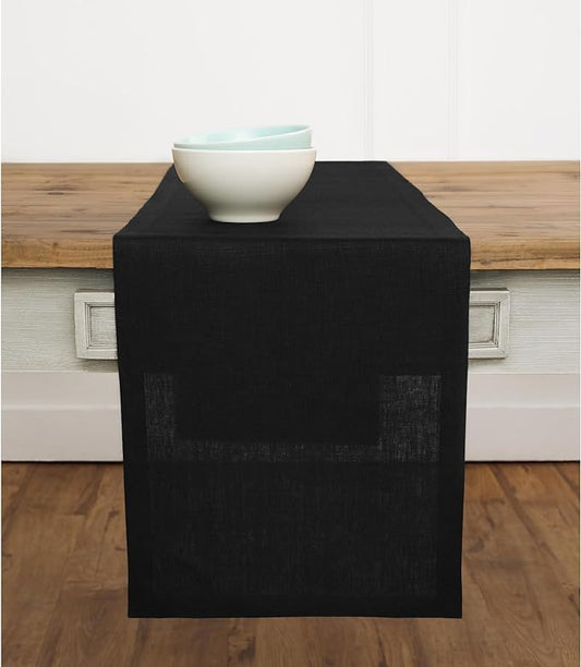 Solino Home Linen Black Table Runner 144 Inches Long - 100% Pure Linen Extra Long Table Runner 14 x 144 Inch for Fall, Autumn, Halloween, Thanksgiving - Fete