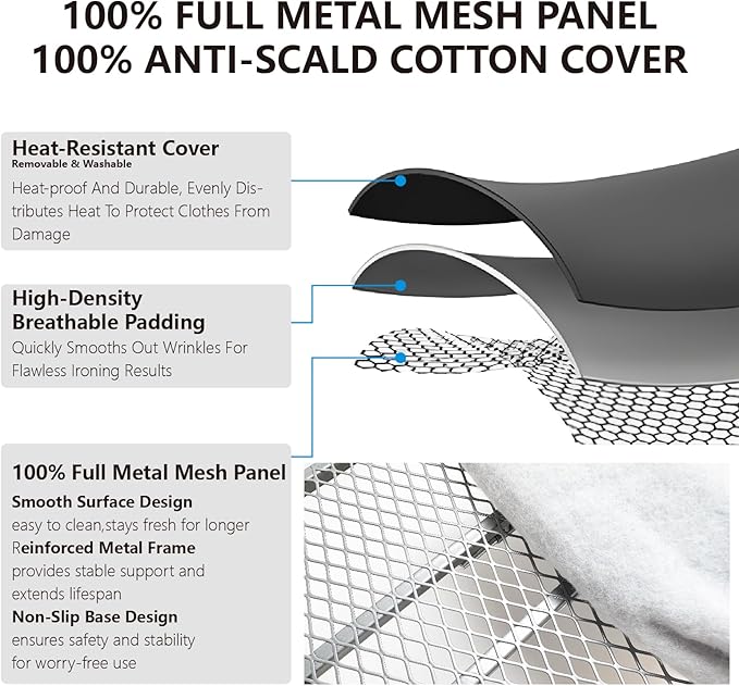 Metal Tabletop Ironing Board with Iron Rest, Portable Ironing Board Small with Heat Resistant Cotton Cover, Mini Iron Board for Small Space and Travel, 32 x 12 Inch (Black)