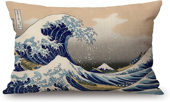 Hokusai The Great Wave Cotton Linen Decorative Throw Pillow Case Cushion Cover Pillowcase for Couch Sofa Bed,12 X 20 Inches