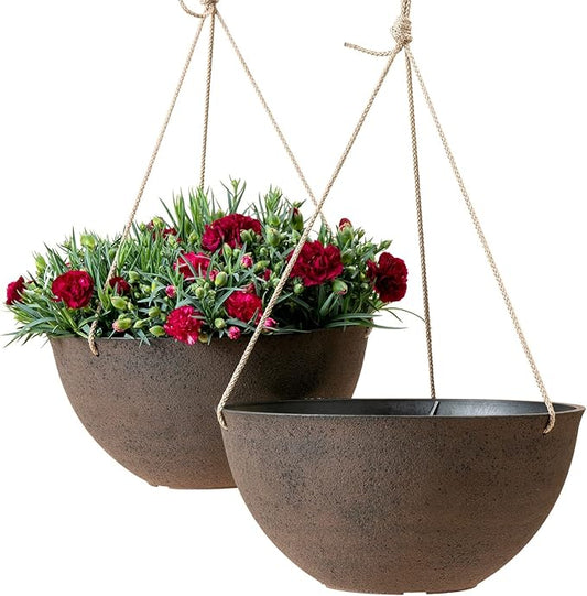 LA JOLIE MUSE Large Hanging Planters - 13 Inch Flower Pots Outdoor Indoor, Hanging Garden Planters Set of 2, New Iron Color
