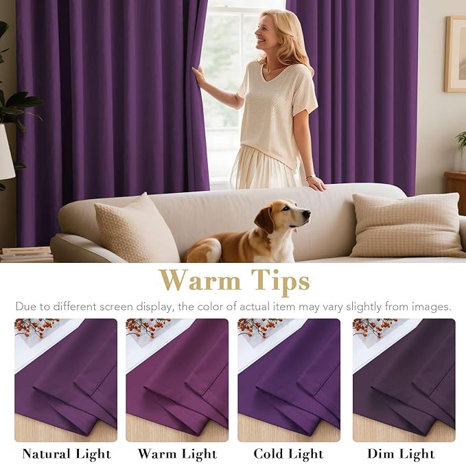 H.VERSAILTEX Blackout Curtains/Draperies/Drapes for Bedroom 108 Inches Long, Extra Long Thermal Insulated Window Treatment Light Blocking Grommet Privacy Curtains, Plum Purple, 2 Panels