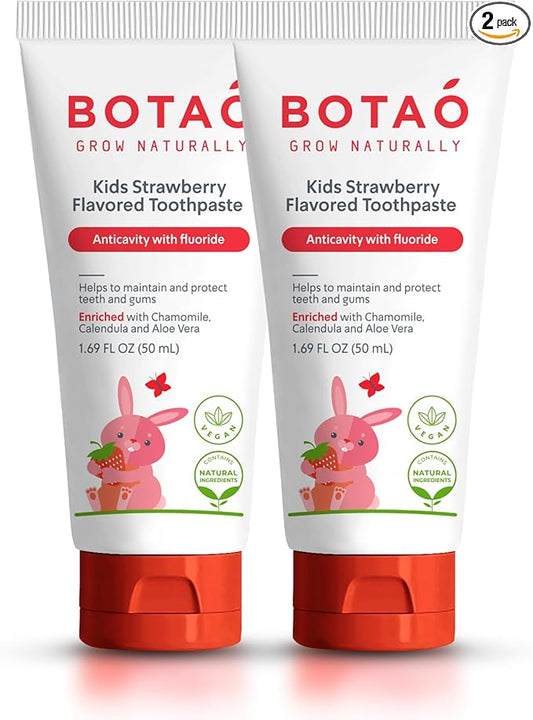 Kids Toothpaste | Natural Strawberry Flavored Anticavity Fluoride Toothpaste Maximum Cavity Protection| EWG Verified, Vegan, SLS Free, Safe to Swallow, Aloe Vera (2Pack)