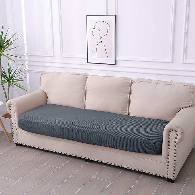 hyha Waterproof Couch Cushion Covers for Pets, Non Slip Sofa Seat Cover for Dogs Washable, Soft Thick Stretch Jacquard Fabric, Sofa Slipcovers with Elastic Bottom (1 Piece for Large, Grey)