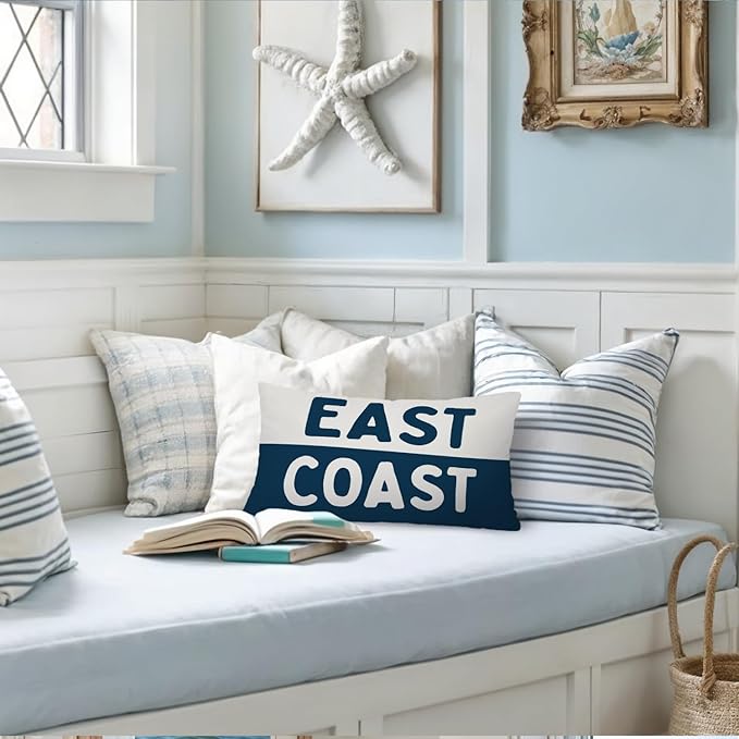 Coastal Beach Room Decor 12x20 Pillow Cover, Coastal Preppy Trendy Retro Neutral East Coast Decorative Lumbar Pillow Covers for Bedroom College Dorm Sofa Couch