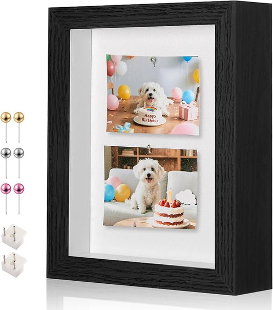 5x7 Mini Shadow Box Display Case Picture Frame with Soft Linen Back,Small Deep Black Shadow Box 5x7 for Flowers Medal Display Case Jersey pet Graduation Memorabilia Baby Ltems Crafts Photos