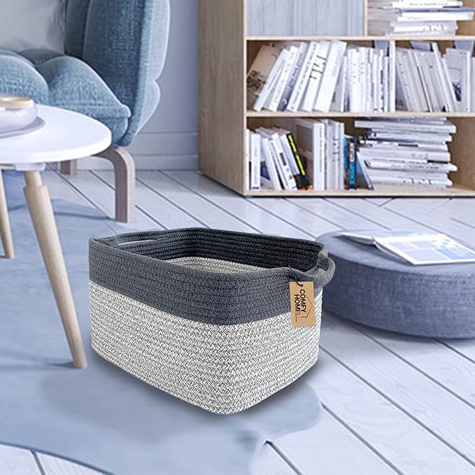 COMFY-HOMI 3Pack Cotton Rope Square Basket with Handles for Shelves|Dog Toy Storage Bin|Shoe Organizer - New 13.5" x 11" x 9.5" (Light Grey)
