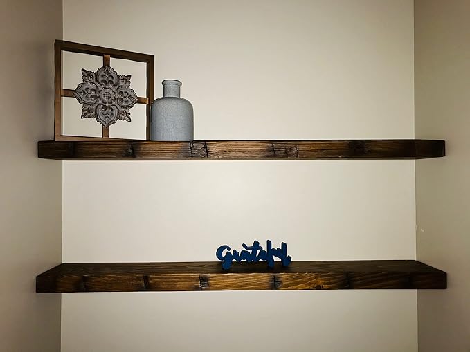 joelsantiques 48 Inch Wooden Floating Shelves for Wall - 48x9x2 in - Made of Natural Wood - Long Heavy Duty Rustic Wall Shelves for Bedroom - Perfect for Living Room, Kitchen - Medium Brown