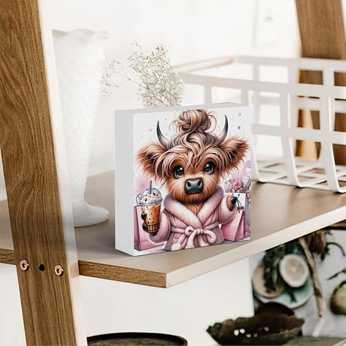 Highland Cow Winter Decor, Highland Cow Gifts for women, Highland Cow Baby Decor, Highland Cow Nursery Decor, Wooden Box Decor Sign for Home Farmhouse Office Living Room Table Shelf Tiered