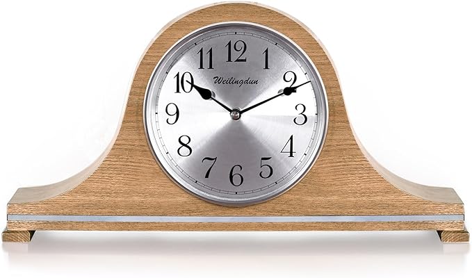 TXL Mantel Clock, Silent Wood Table Clock Battery Operated, Desk Shelf Vintage Clock for Living Room,Home Decor Gift, T20211