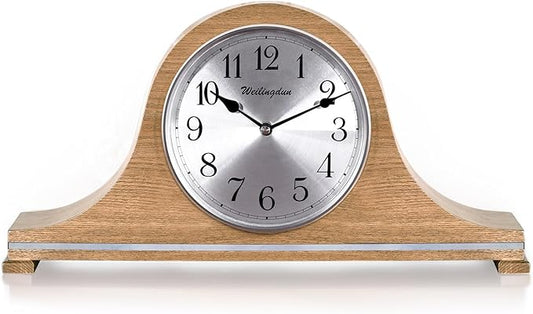 TXL Mantel Clock, Silent Wood Table Clock Battery Operated, Desk Shelf Vintage Clock for Living Room,Home Decor Gift, T20211