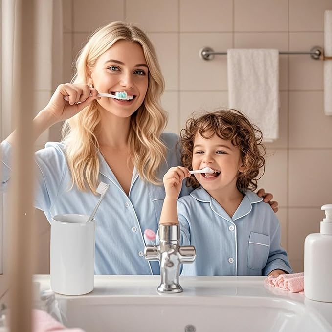 White Ceramic Toothbrush Holder, Tumbler Cups Reusable Toothbrush Mouthwash Cup,Makeup Brush Holder, Bathroom Counter Organizer(300ml)