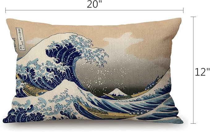 Hokusai The Great Wave Cotton Linen Decorative Throw Pillow Case Cushion Cover Pillowcase for Couch Sofa Bed,12 X 20 Inches