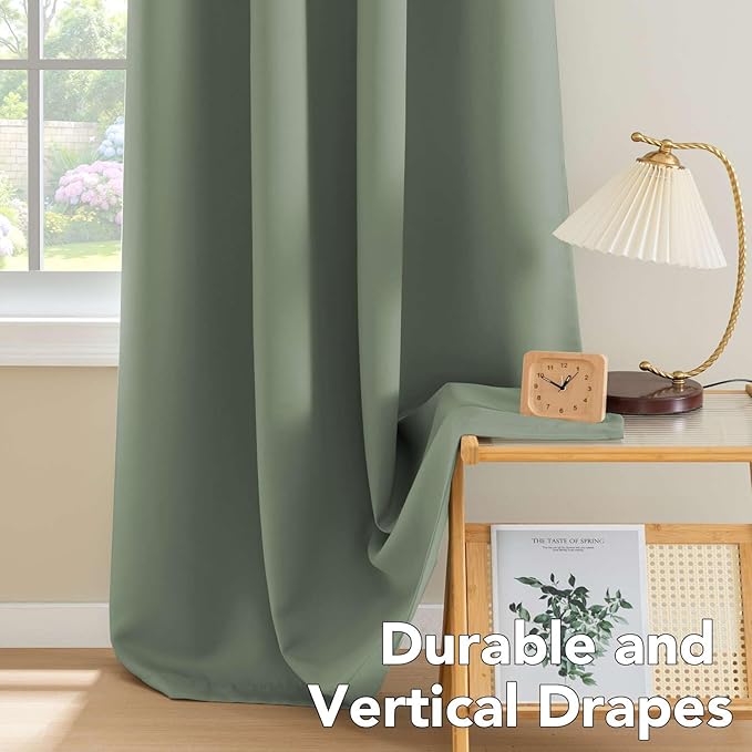 H.VERSAILTEX Room Darkening Curtains for Living Room Light Reducing Thermal Insulated Window Treatment Panels/Drapes Grommet Top 2 Panels Green Bay - 52 x 84 Inches