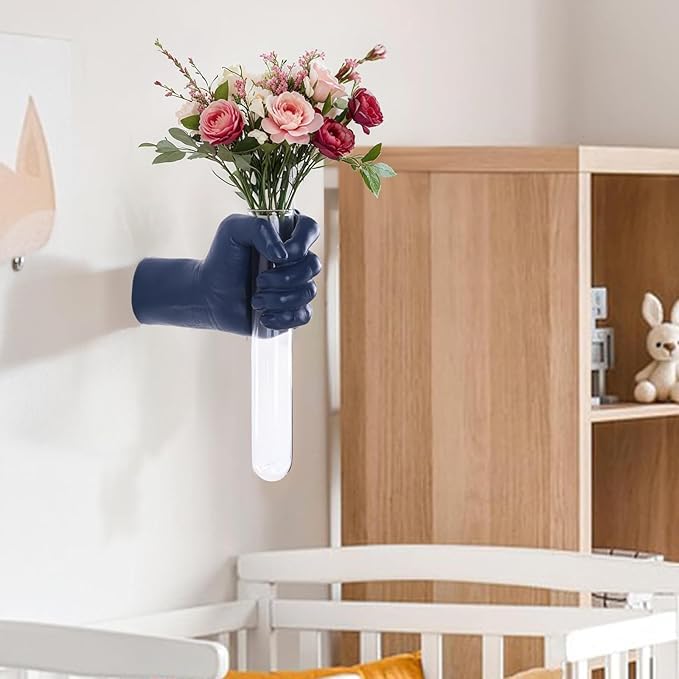 Blue Wall Sculpture,Wall Art Bedoroom,Hand Vase,Funky Flower Vase Decorations,Unique Wall Statue,Home Decor Art