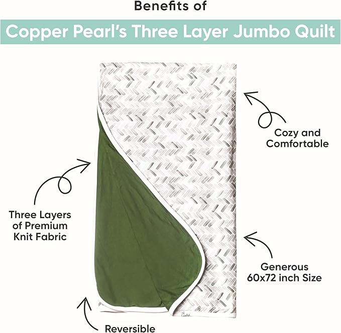 Copper Pearl Jumbo 3-Layer Baby Blanket: Soft Baby Quilts for Boys and Girls | Breathable, Cozy, Toddler Blanket | Baby Quilt for Newborns | 46x46 Premium Polyester/Rayon | Clementine