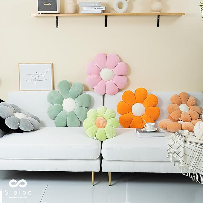 sioloc Flower Pillow,Flower Shaped Throw Pillow Butt Cushion Flower Floor Pillow,Seating Cushion,Cute Room Decor & Plush Pillow for Bedroom Sofa Chair(Light Green,23.6'')