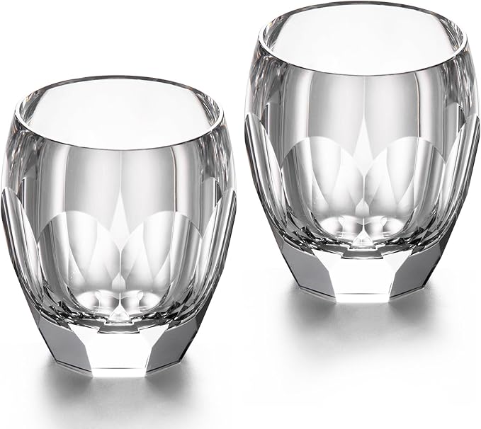KAMMAK Crystal Whiskey Glasses Set of 2, Luxury 7.44oz Old Fashioned Glasses Stemless, Handcrafted Cocktail Glasses, Hand Blown Scotch Cup for Women, Men Gift for Bourbon Barware, Home Bar