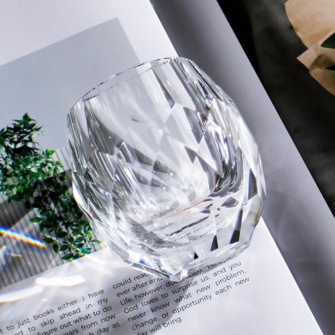 KAMMAK Crystal Whiskey Glasses Set of 2, Handcrafted Old Fashioned Glasses Stemless, 3.71oz Hand Blown White Cocktail Glasses, Engagement Gifts for Couples, Women, Men